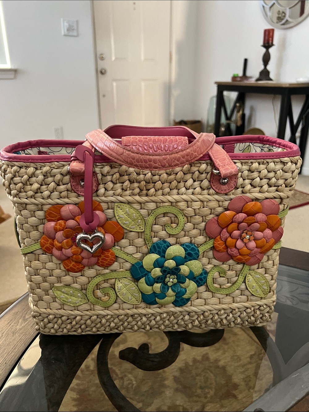 Brighton straw and leather box tote GUC